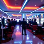 Lueur Néon et Vignettes : Plongée au Cœur d'un Lobby de Casino Moderne
