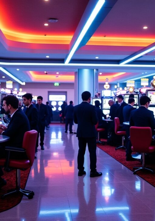 Lueur Néon et Vignettes : Plongée au Cœur d'un Lobby de Casino Moderne
