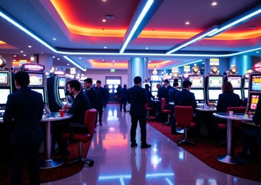 Lueur Néon et Vignettes : Plongée au Cœur d'un Lobby de Casino Moderne